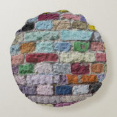カラフル絵を描レンガ壁のテクスチャ ラウンドクッション (裏面)