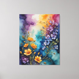 カラフル絵を描上の花 キャンバスプリント