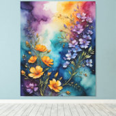 カラフル絵を描上の花 キャンバスプリント (インサイチュ (ウッドフロア))
