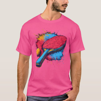 カラフル絵を描卓球ラケット芸術的テーブル Tシャツ