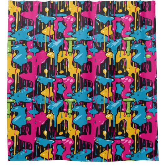 カラフル絵を描抽象芸術・ドライブ(1) シャワーカーテン (正面)