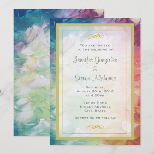 カラフル絵を描結婚s 招待状 (正面/裏面)