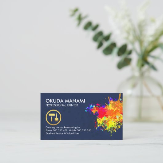 カラフル絵を描絵を描(ばちゃばちゃ)跳ねる 名刺 (スタンド正面)