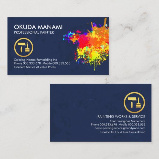カラフル絵を描絵を描（ばちゃばちゃ）跳ねる 名刺 (正面/裏面)