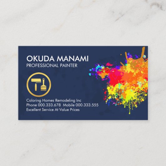 カラフル絵を描絵を描(ばちゃばちゃ)跳ねる 名刺 (正面)