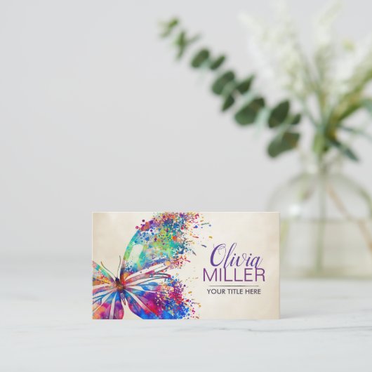 カラフル絵を描蝶 名刺 (スタンド正面)