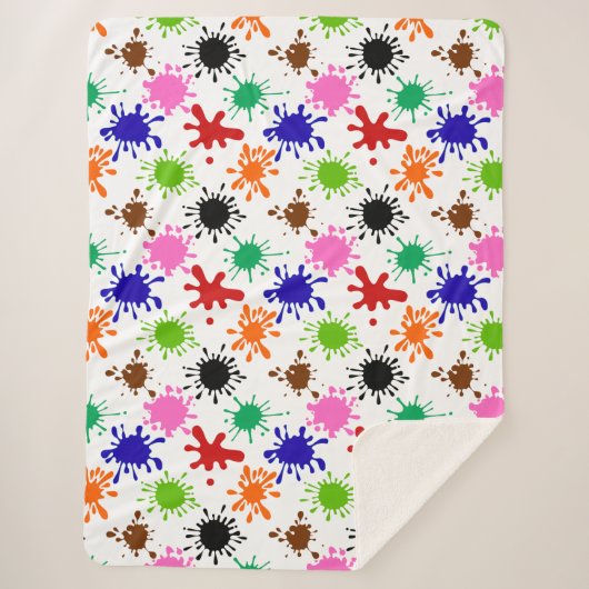 カラフル絵を描（ばちゃばちゃ）跳ねるパターン シェルパブランケット (正面)