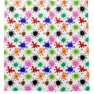 カラフル絵を描（ばちゃばちゃ）跳ねるパターン シャワーカーテン