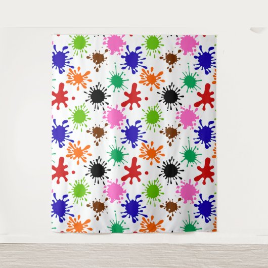 カラフル絵を描（ばちゃばちゃ）跳ねるパターン タペストリー (正面)