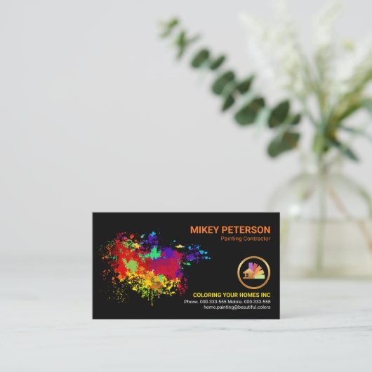 カラフル絵を描(ばちゃばちゃ)跳ねる絵を描ホーム 名刺 (スタンド正面)
