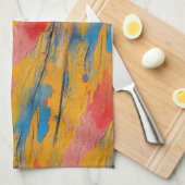 カラフル絵を描（ばちゃばちゃ）跳ねる キッチンタオル (四つ折り)