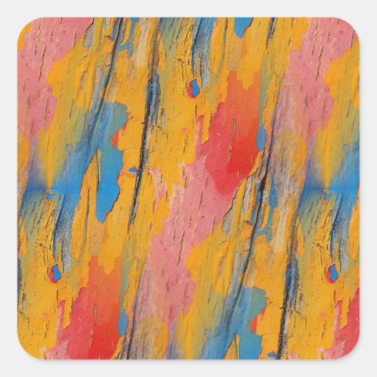 カラフル絵を描（ばちゃばちゃ）跳ねる スクエアシール (正面)