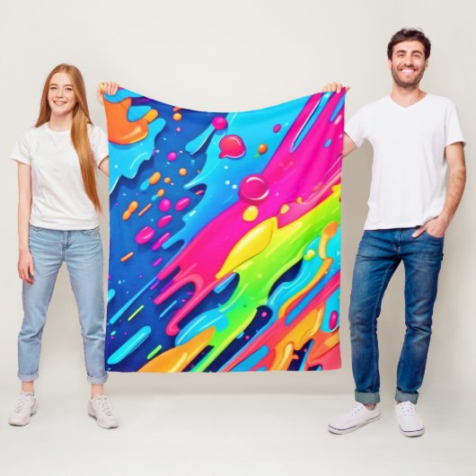 カラフル絵を描（ばちゃばちゃ）跳ねる フリースブランケット (インサイチュ)