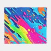 カラフル絵を描（ばちゃばちゃ）跳ねる フリースブランケット (正面(横))