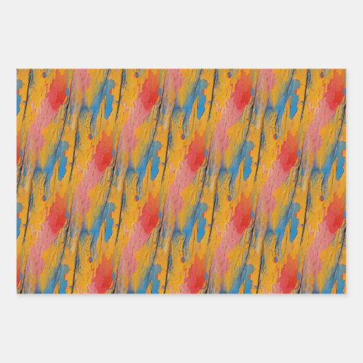 カラフル絵を描（ばちゃばちゃ）跳ねる ラッピングペーパーシート (正面)