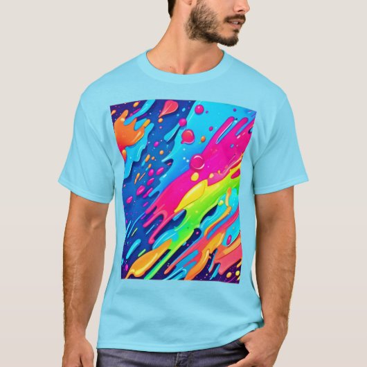カラフル絵を描(ばちゃばちゃ)跳ねる Tシャツ (正面)