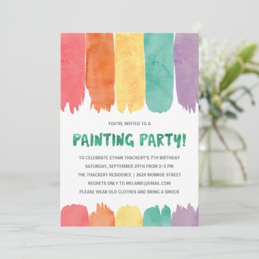 カラフル絵を描 | アート/絵を描の誕生日パーティー 招待状 (スタンド正面)