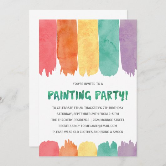 カラフル絵を描 | アート/絵を描の誕生日パーティー 招待状 (正面/裏面)