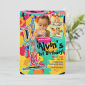 カラフル絵を描Fiesta UNO 1st誕生日パーティー写真 招待状 (スタンド正面)