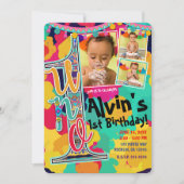 カラフル絵を描Fiesta UNO 1st誕生日パーティー写真 招待状 (正面)