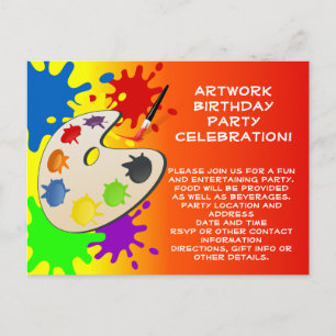 カラフル絵を描Palette Art絵を描's Birthday Party インビテーションポストカード