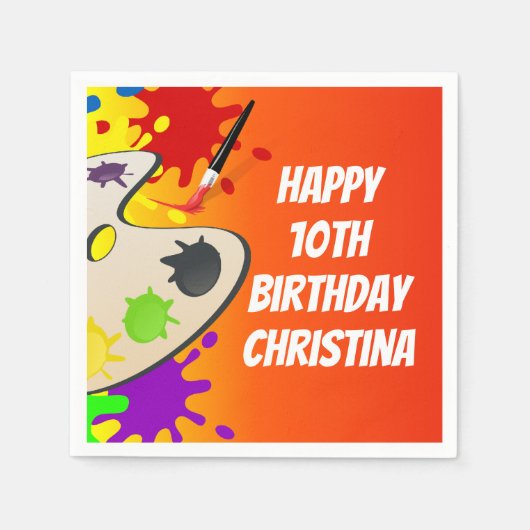 カラフル絵を描Palette Art絵を描's Birthday Party スタンダードカクテルナプキン (正面)