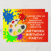 カラフル絵を描Palette Art絵を描's Birthday Party 招待状 (正面/裏面)