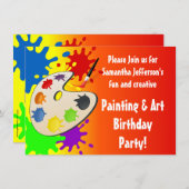 カラフル絵を描Palette Art絵を描's Birthday Party 招待状 (正面/裏面)