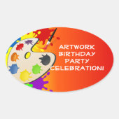 カラフル絵を描Palette Art絵を描's Birthday Party 楕円形シール (正面)