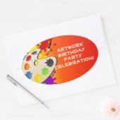 カラフル絵を描Palette Art絵を描's Birthday Party 楕円形シール (封筒)
