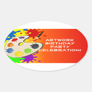 カラフル絵を描Palette Art絵を描's Birthday Party 楕円形シール