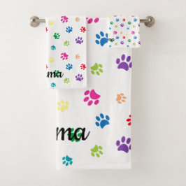 カラフル絵を描Pawプリント バスタオルセット