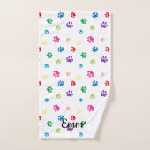 カラフル絵を描Pawプリント バスタオルセット (ハンドタオル)