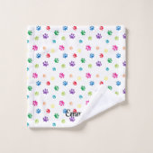 カラフル絵を描Pawプリント バスタオルセット (ウォッシュタオル)