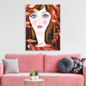 カラフル絵画お洒落顔の女葉の人 キャンバスプリント (インサイチュ (リビング))