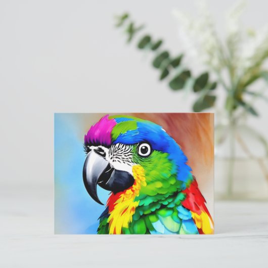 カラフル絵画の羽を持つオウムの一種 ポストカード (スタンド正面)