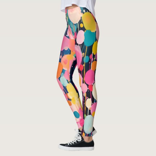 カラフル絵画アクリルの黒い地面の点 レギンス (左)