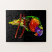 カラフル絵画オウムの無地の黒 ジグソーパズル (横)