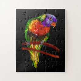 カラフル絵画オウムの無地の黒 ジグソーパズル