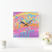 カラフル絵画フローラ スクエア壁時計 (ホーム)