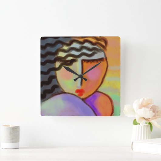 カラフル絵画抽象芸術の大時計 スクエア壁時計 (ホーム)