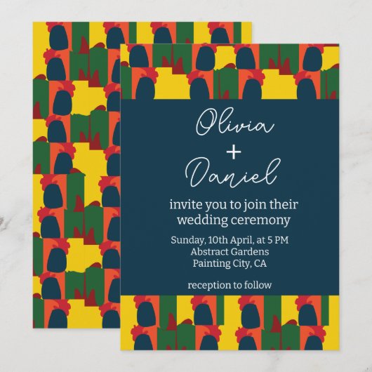 カラフル絵画抽象芸術結婚 招待状 (正面/裏面)