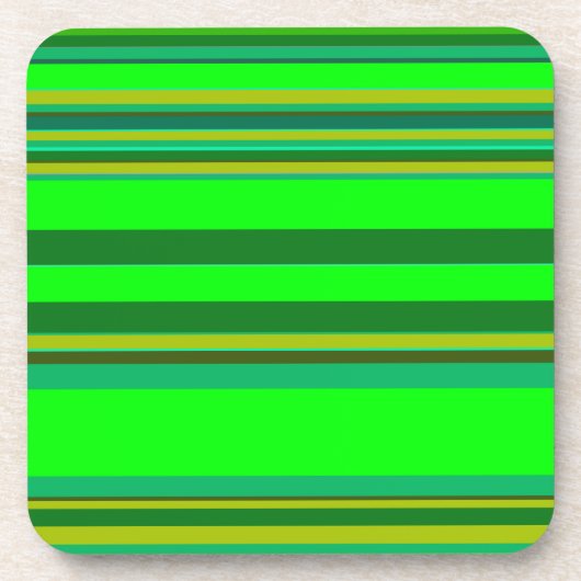 カラフル緑のストライプカスタマイズデザイナーパターン コースター (正面)