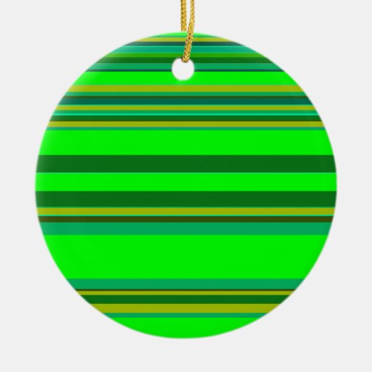 カラフル緑のストライプカスタマイズデザイナーパターン セラミックオーナメント (正面)
