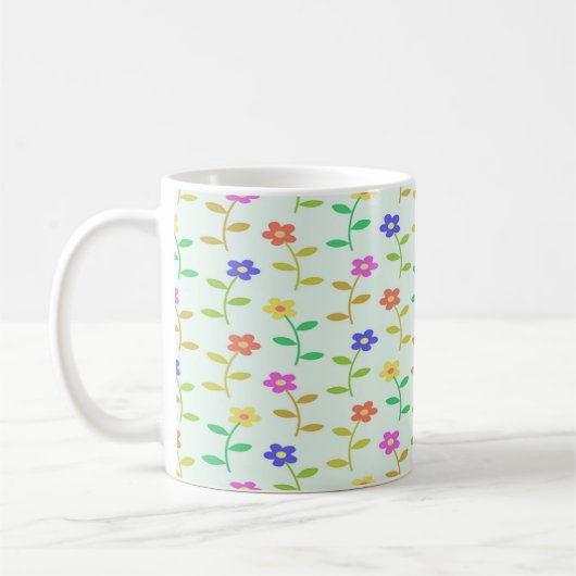 カラフル緑の淡い色の花 コーヒーマグカップ (左)