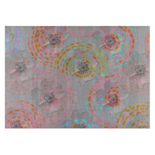 カラフル線の付いた点々のある花模様 カッティングボード (正面)