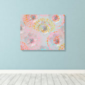 カラフル線の付いた点々のある花模様 キャンバスプリント (インサイチュ (ウッドフロア))