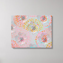 カラフル線の付いた点々のある花模様 キャンバスプリント