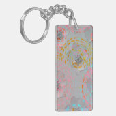 カラフル線の付いた点々のある花模様 キーホルダー (正面左)