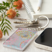 カラフル線の付いた点々のある花模様 キーホルダー (正面右)